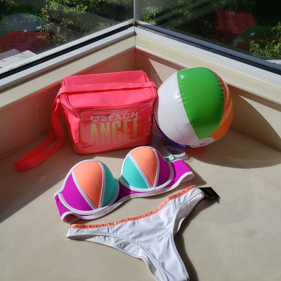 PINK Victoria's Secret Swimwear Bundle Push Up Top L + Itsy Bikini Bottom S NWT - Picture 14 of 16